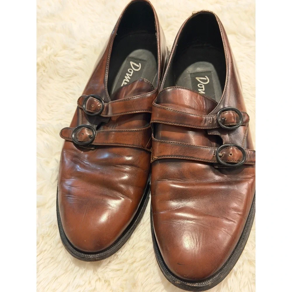 Domenico Uomo Double Monk Strap Shoes Mens  42 Brown Good Leather Dress Buckle
